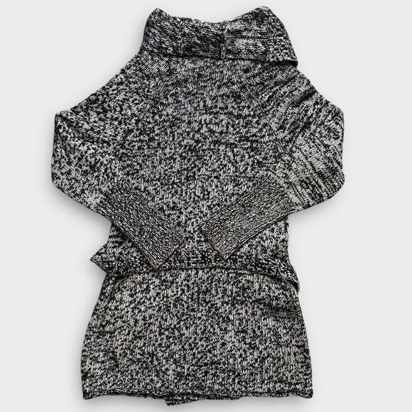 GAP BLACK WHITE BELTED CARDIGAN RIBBED CUFFS POCKETS COZY LARGE - Picture 4 of 9